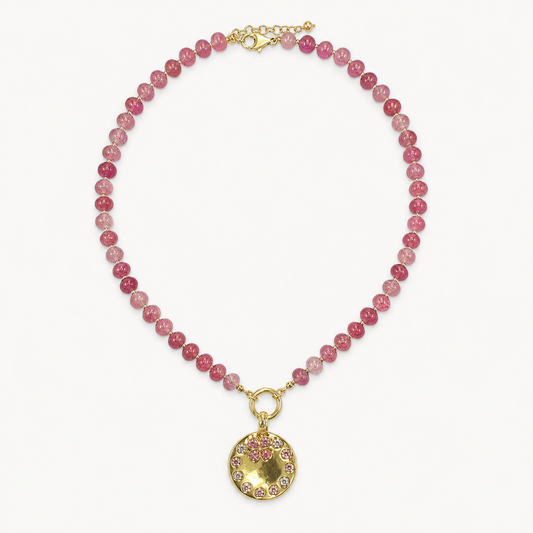 PINK BEAD MEDALLION NECKLACE