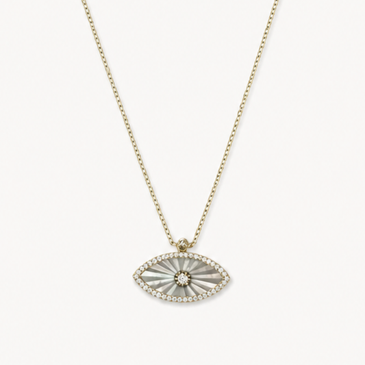MOTHER-OF-PEARL SUNBURST EVIL EYE NECKLACE