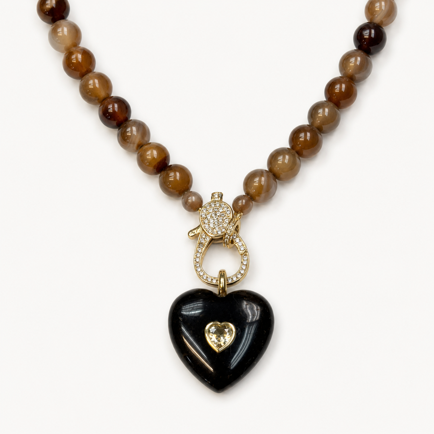 BROWN BEAD BLACK HEART NECKLACE product image