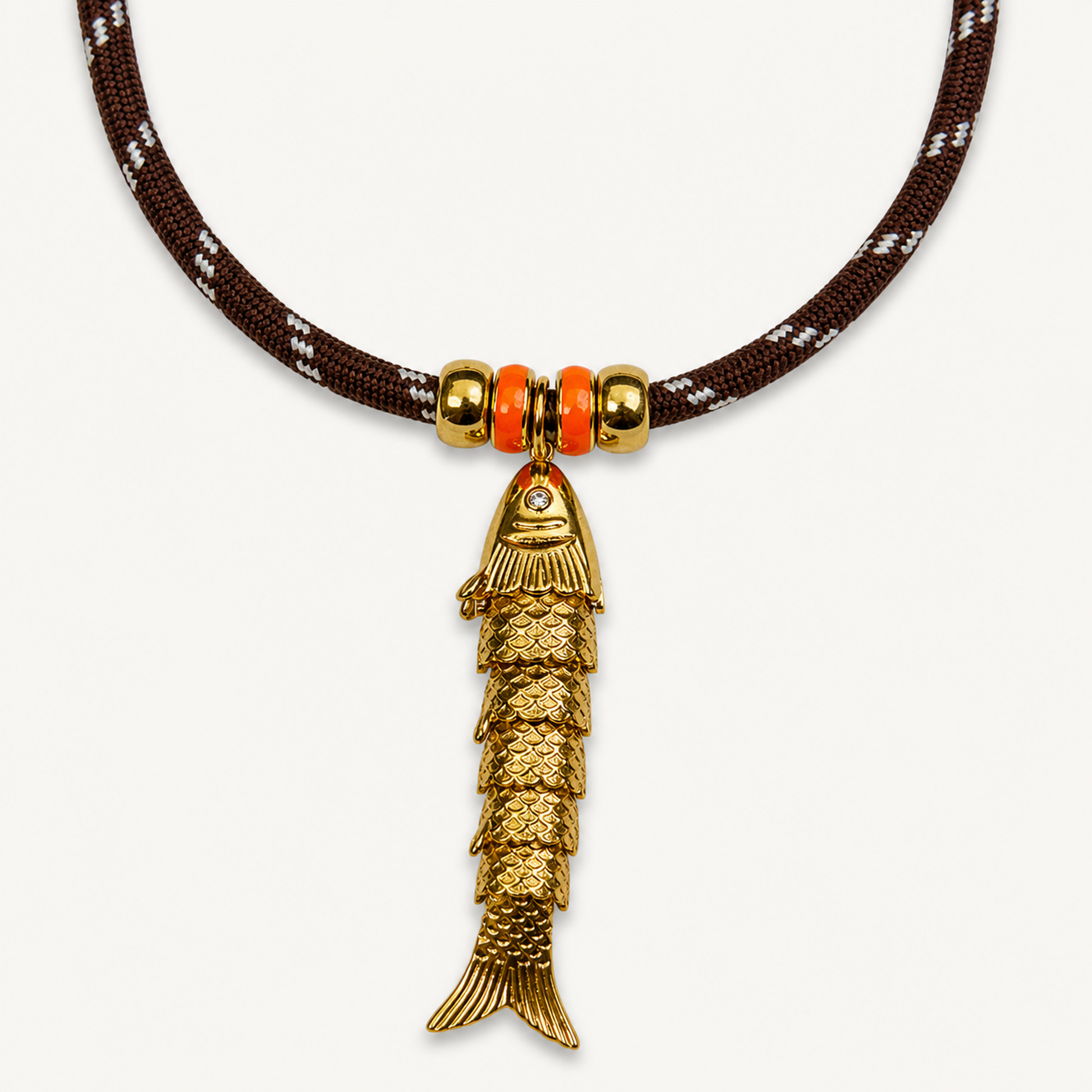 BROWN CORD GOLD FISH PENDANT NECKLACE product image