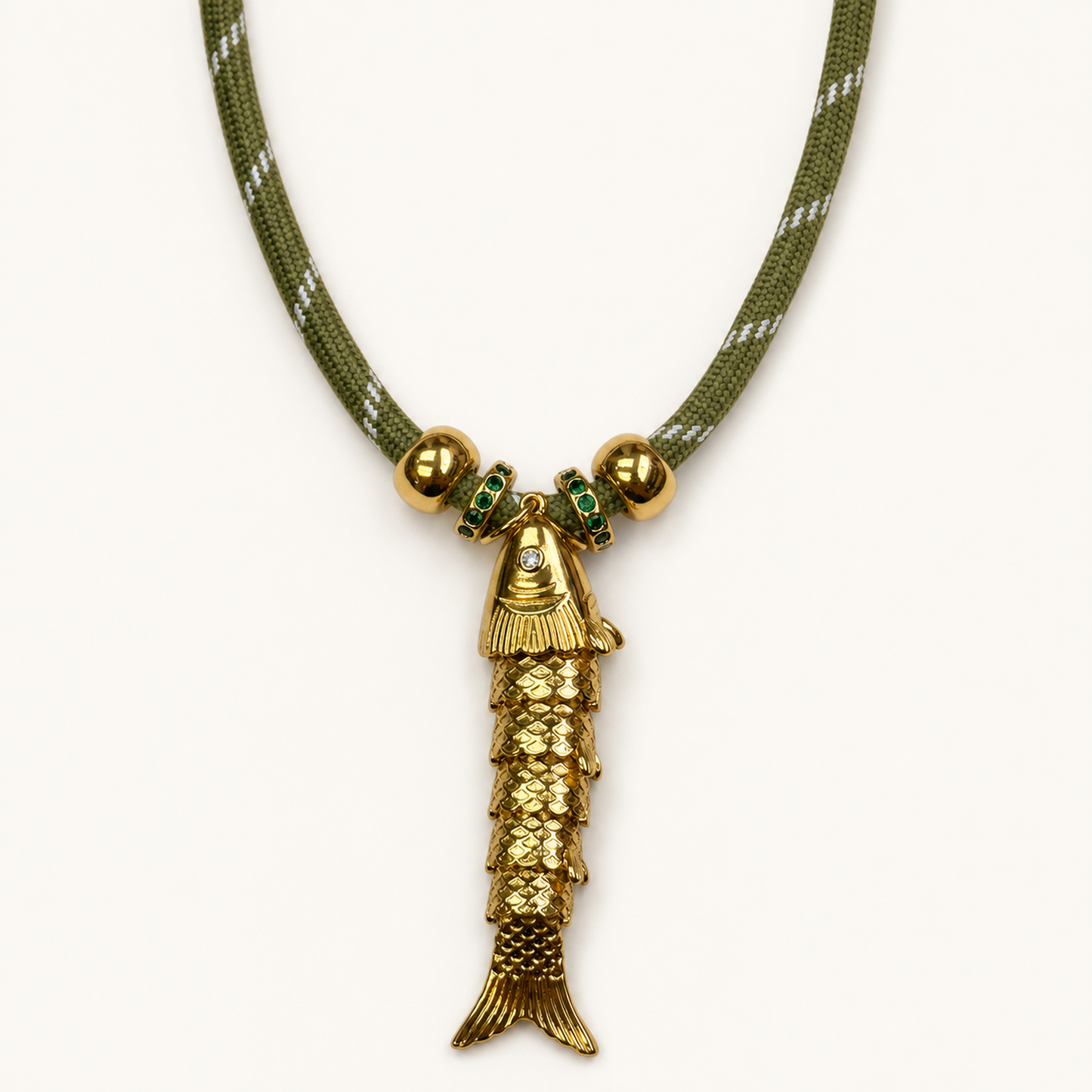 OLIVE CORD GOLD FISH PENDANT NECKLACE product image