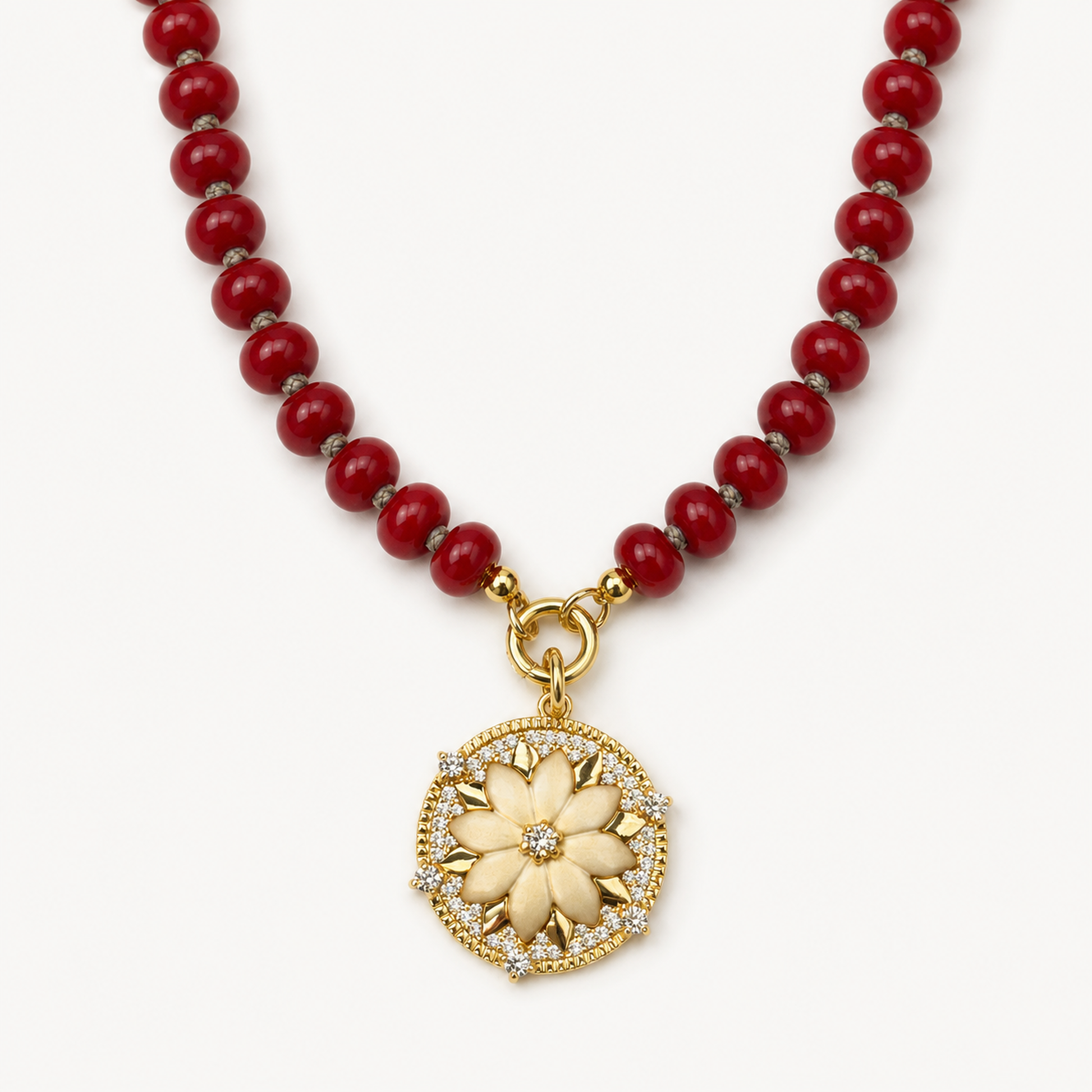 RED BEAD FLOWER MEDALLION NECKLACE product image