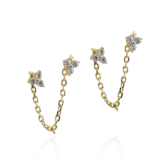 CZ STUDS WITH GOLD CHAIN EARRINGS