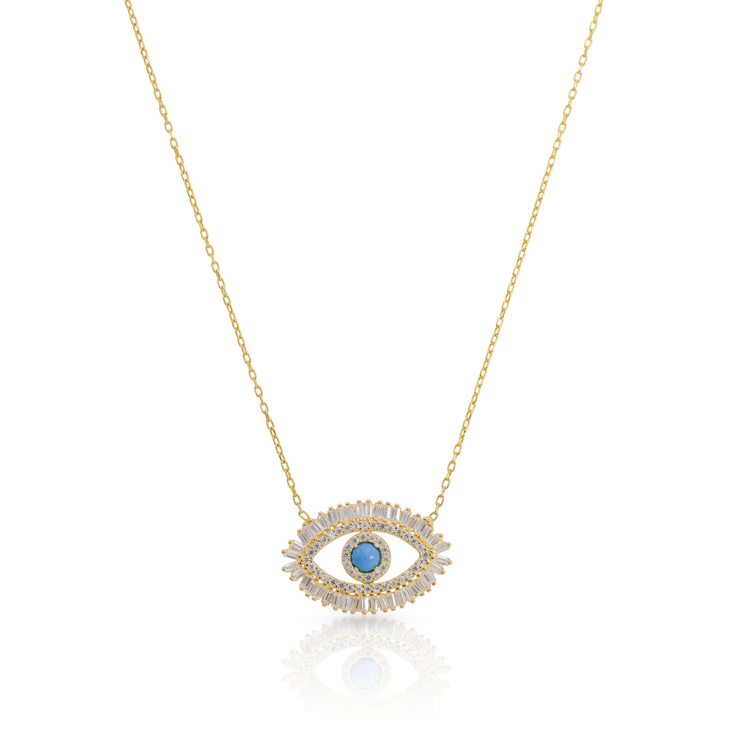 GOLD NECKLACE WITH LARGE TURQUOISE EYE PENDANT