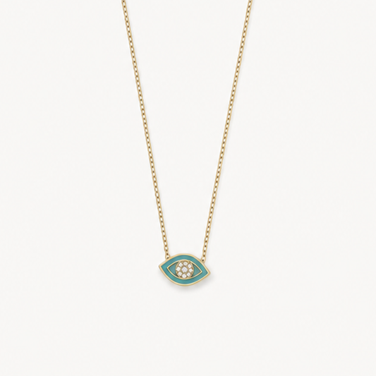PIP TURQUOISE ENAMEL CZ CENTER EVIL EYE NECKLACE