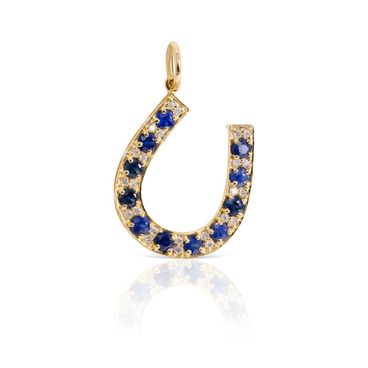 SAPPHIRE AND DIAMOND HORSESHOE CHARM