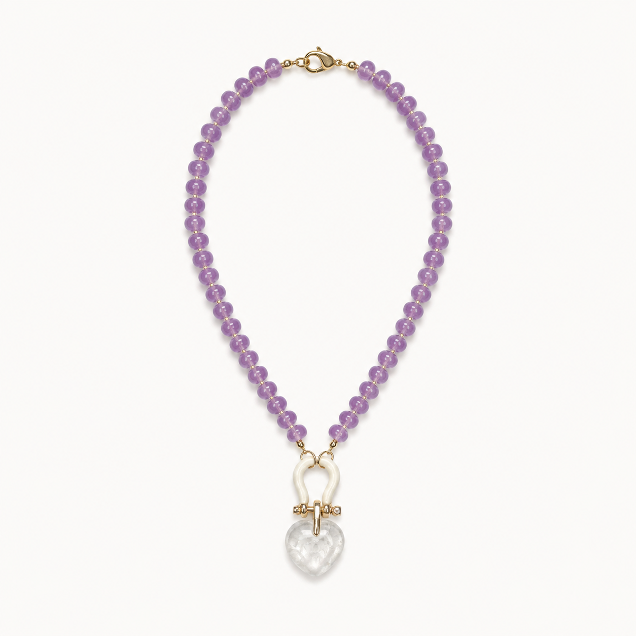 PURPLE JADE RONDELLE BEAD NECKLACE WITH HEART PENDANT*