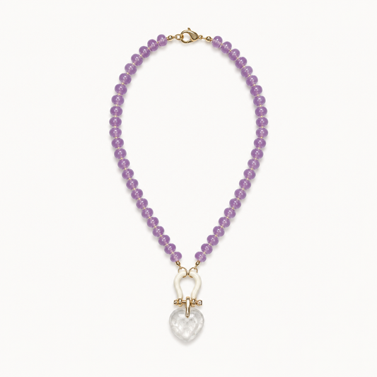 PURPLE JADE RONDELLE BEAD NECKLACE WITH HEART PENDANT*
