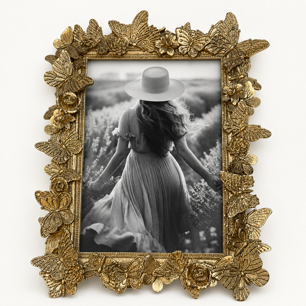 Gold butterfly and floral 5 by 7 picture frame