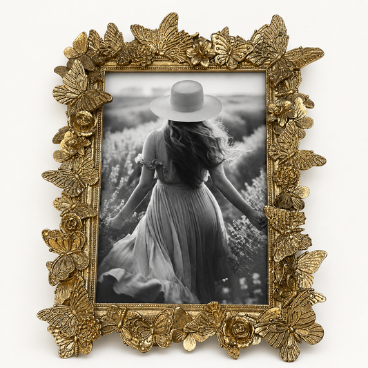 Gold butterfly and floral 5 by 7 picture frame
