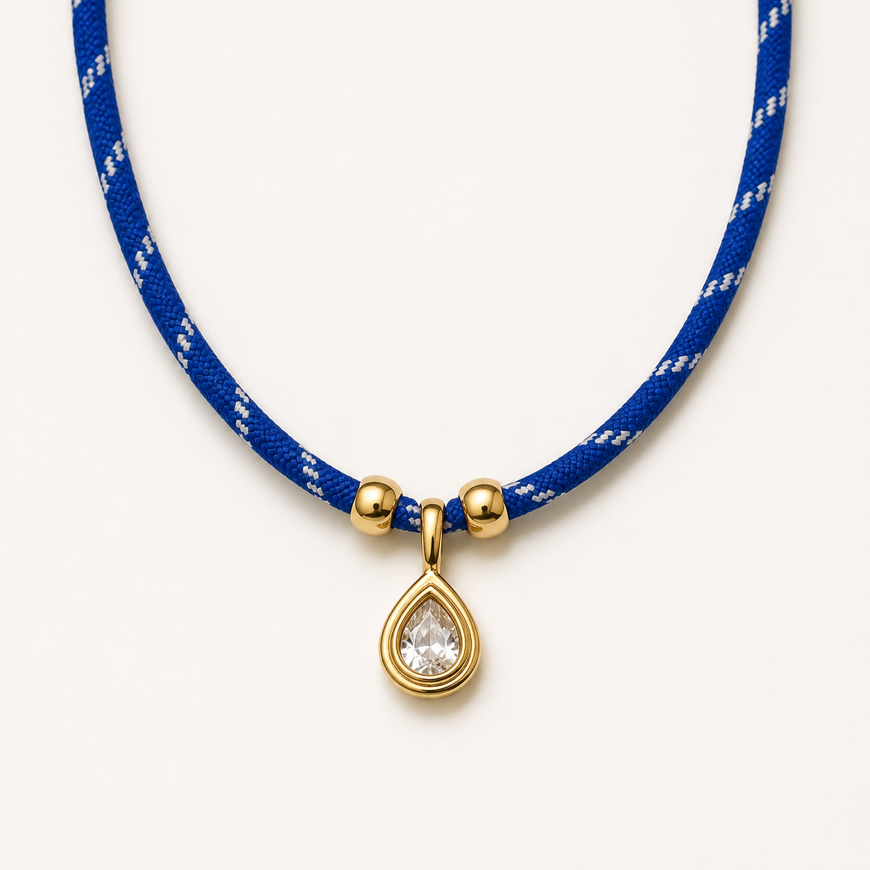 Blue cord crystal teardrop necklace