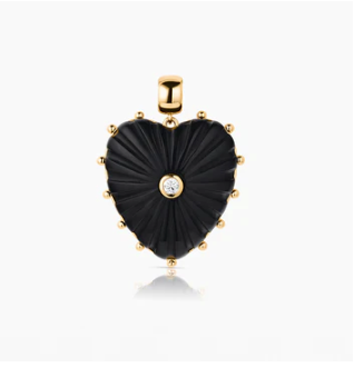 LARGE ONYX CARVED HEART CHARM