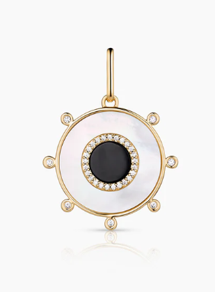 MOTHER OF PEARL & BLACK ONYX ROUND CHARM