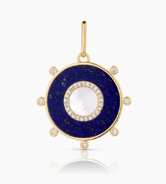 BLUE LAPIS & MOTHER OF PEARL ROUND CHARM