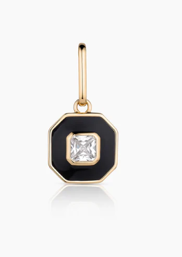 BLACK ENAMEL & CUBIC ZIRCONIA OCTAGON CHARM