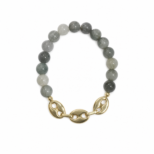 Gray three gold bead bracelet