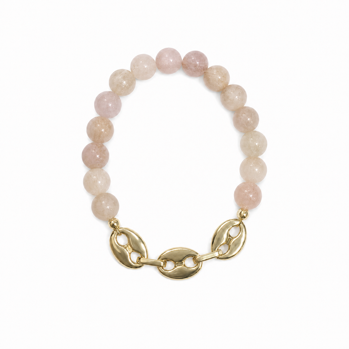 Pink three gold bead bracelet