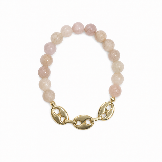 Pink three gold bead bracelet