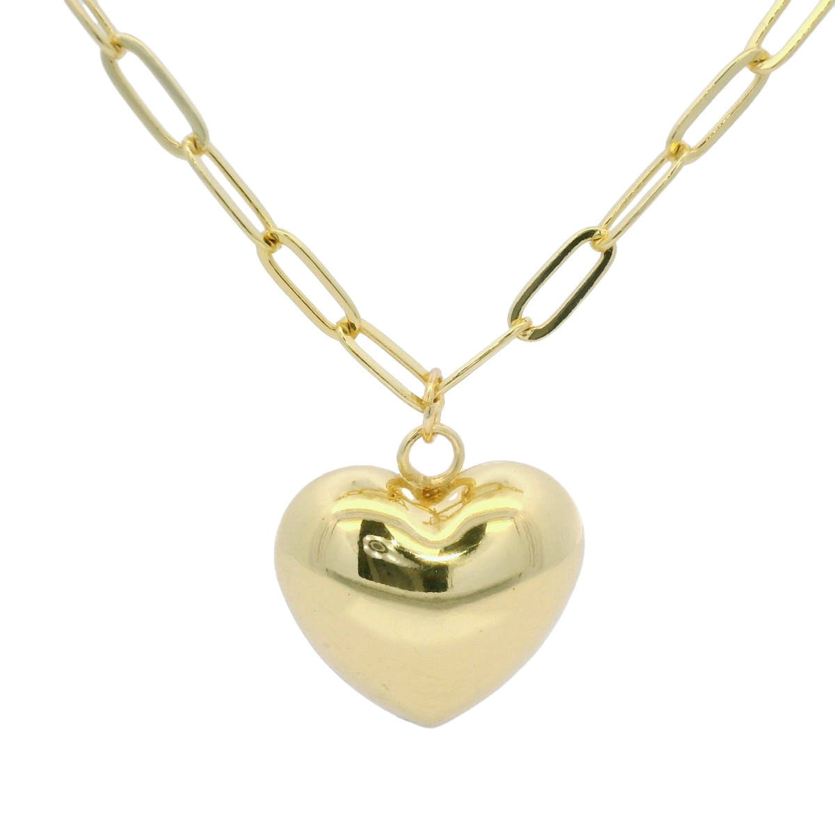 GOLD TONE PAPERCLIP NECKLACE WITH HEART CHARM