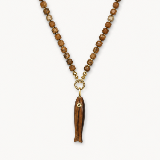 BRAIDED ROPE NECKLACE WITH BLACK FISH CHARM