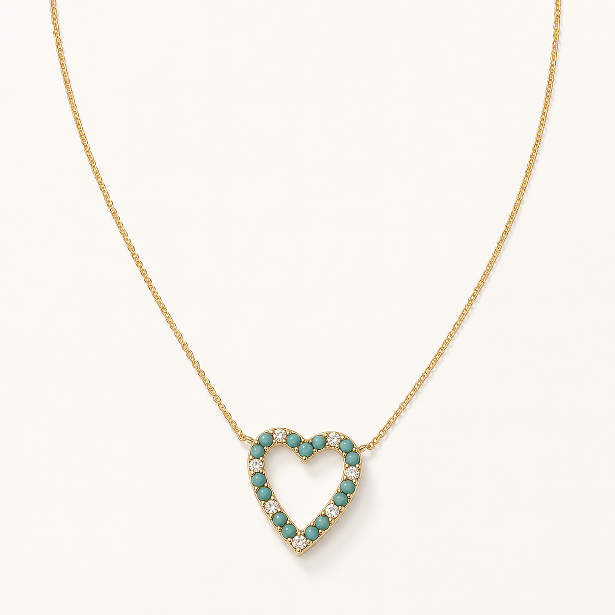 14k turquoise & diamond open heart necklace