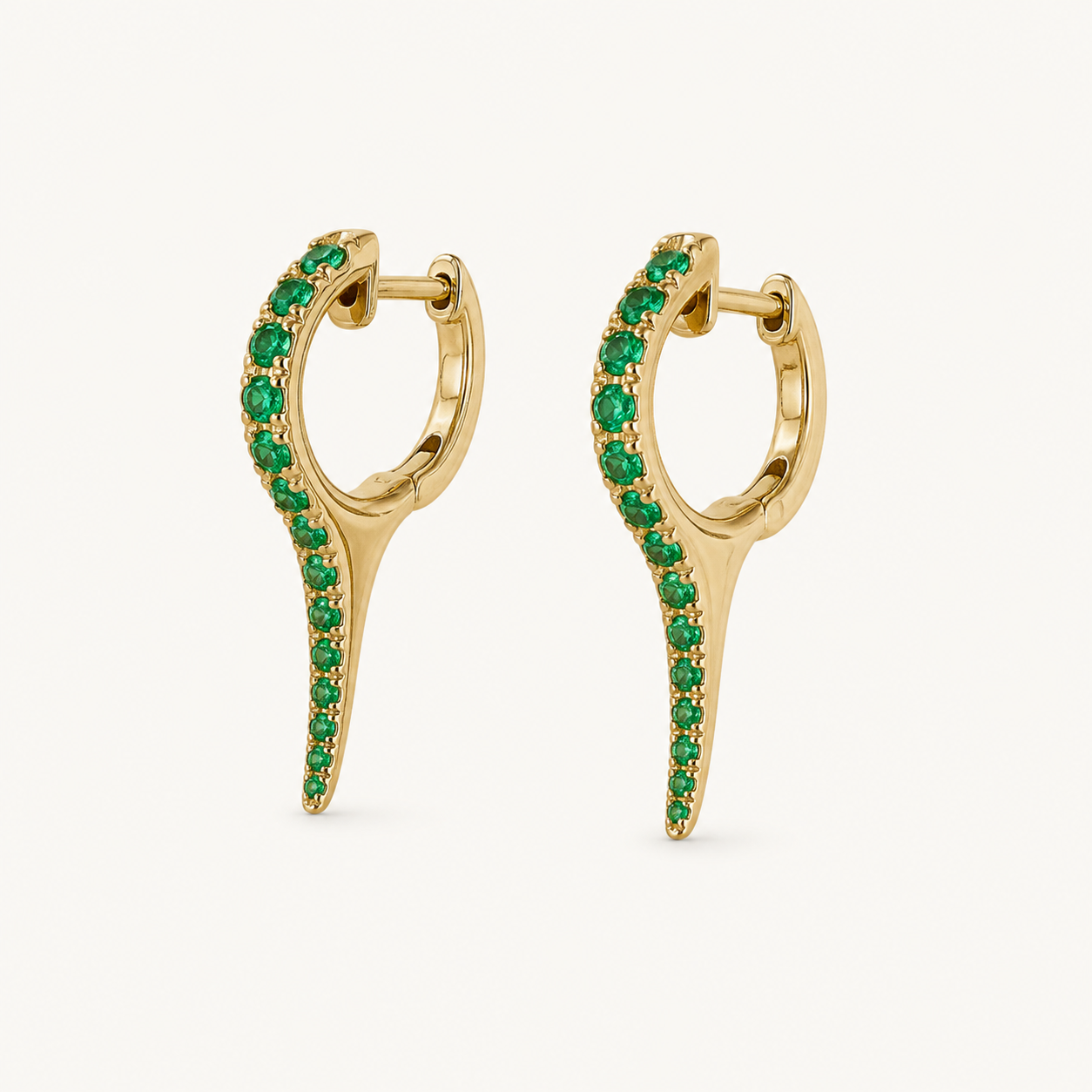 14K emerald huggie earrings