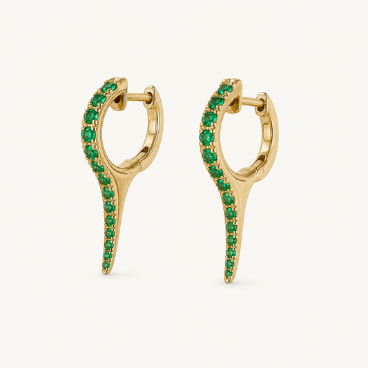 14K emerald huggie earrings