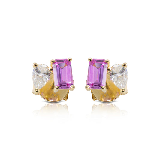 PINK SAPPHIRE and DIAMOND STUDS