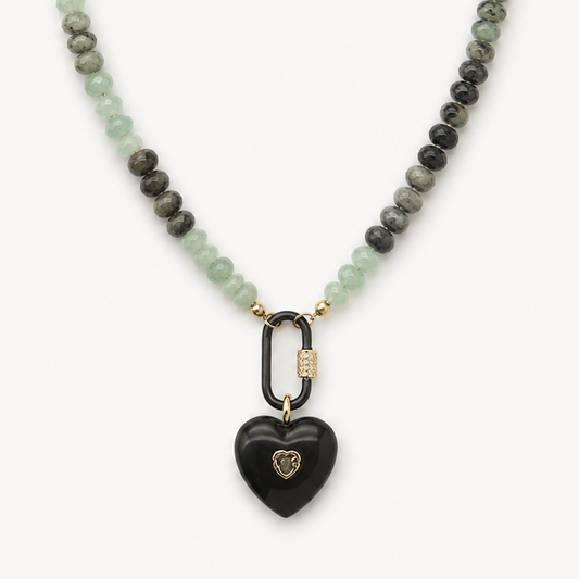 GREY GREEN HEART NECKLACE