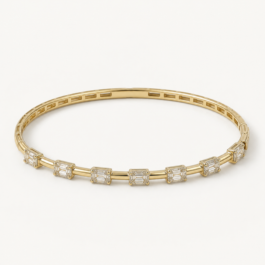 14k seven emerald-cut diamond bangle