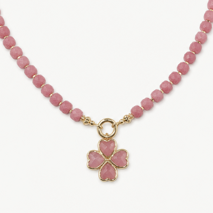PINK BEAD FLOWER NECKLACE