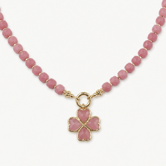 PINK BEAD FLOWER NECKLACE