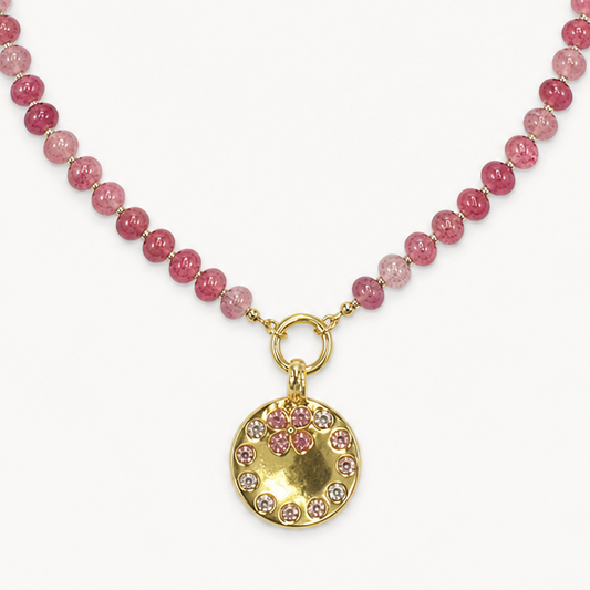 PINK BEAD MEDALLION NECKLACE