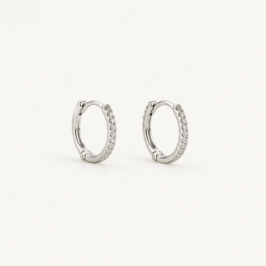 14k tiny diamond hoop earrings