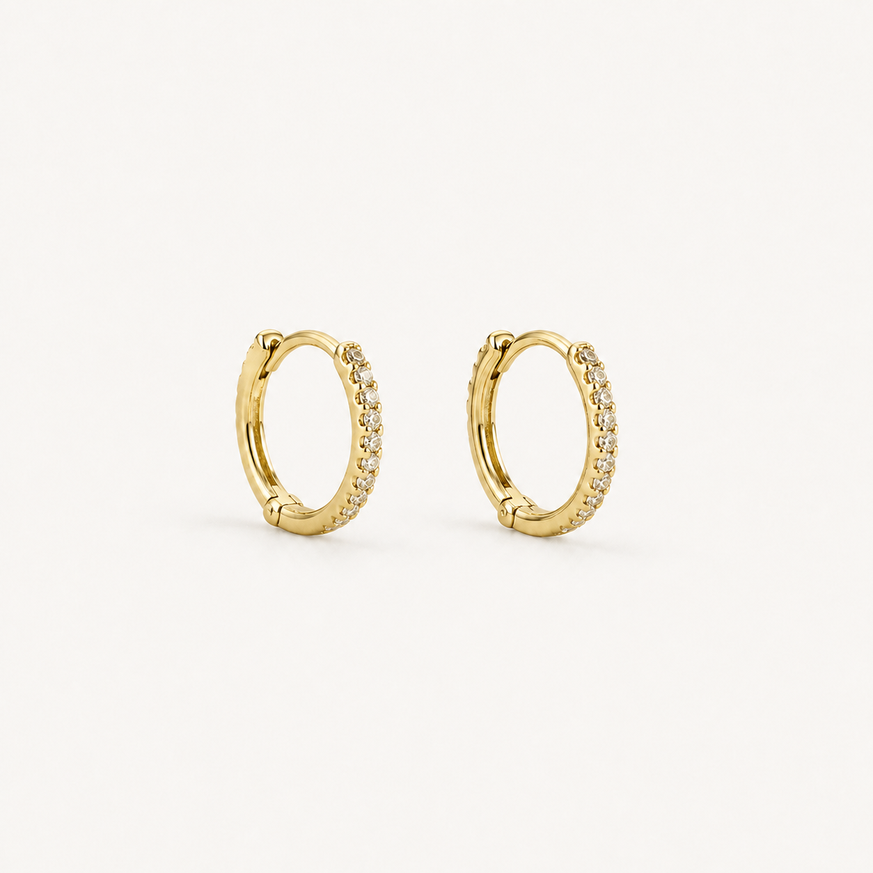 14K yellow gold tiny diamond hoop earrings