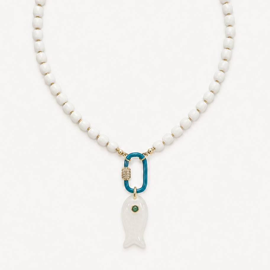 WHITE BEAD FISH NECKLACE
