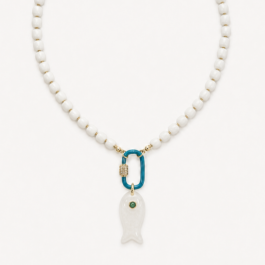 WHITE BEAD FISH NECKLACE