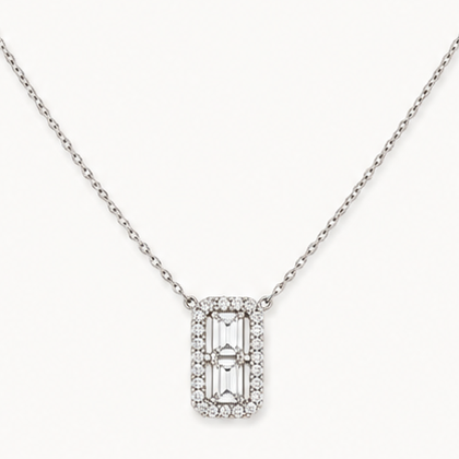 WHITE GOLD PAVÉ RECTANGLE NECKLACE